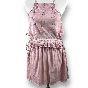 Topshop Women's Size 4 High Neck Mini Dress Pink Purple Eyelet Lace Ruffle